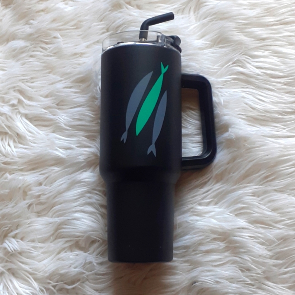 NWT The Chosen 3 Fish 40 Oz. Black Tumbler with Straw